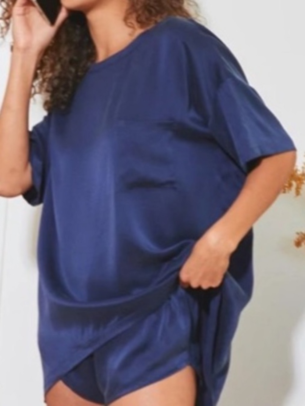 Lunya 100% Washable Silk Tee Top Navy Blue Small